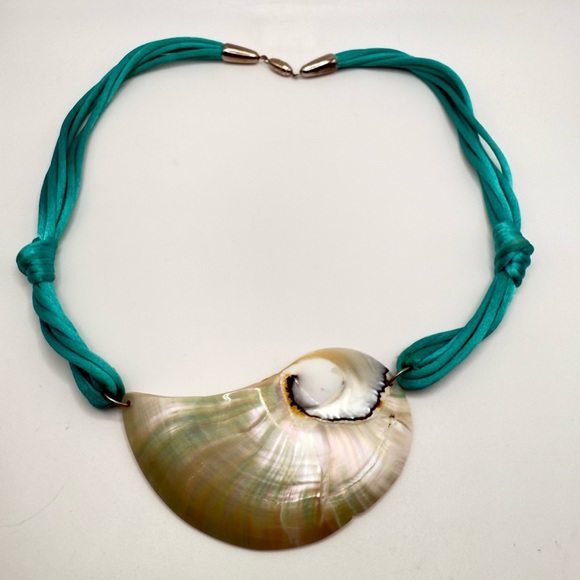 Shell Pendant Necklace with Teal Cord - Picture 1 of 7